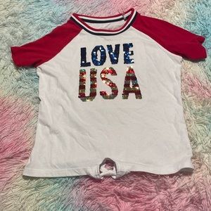 Girls' Red, White, and Blue T-Shirt with Front Tie (Sizes 10-12)